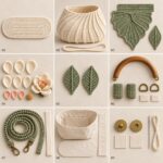 Sage Bloom Crochet Handbag – Floral Knitted Shoulder Bag with Wooden Handle - Image 2